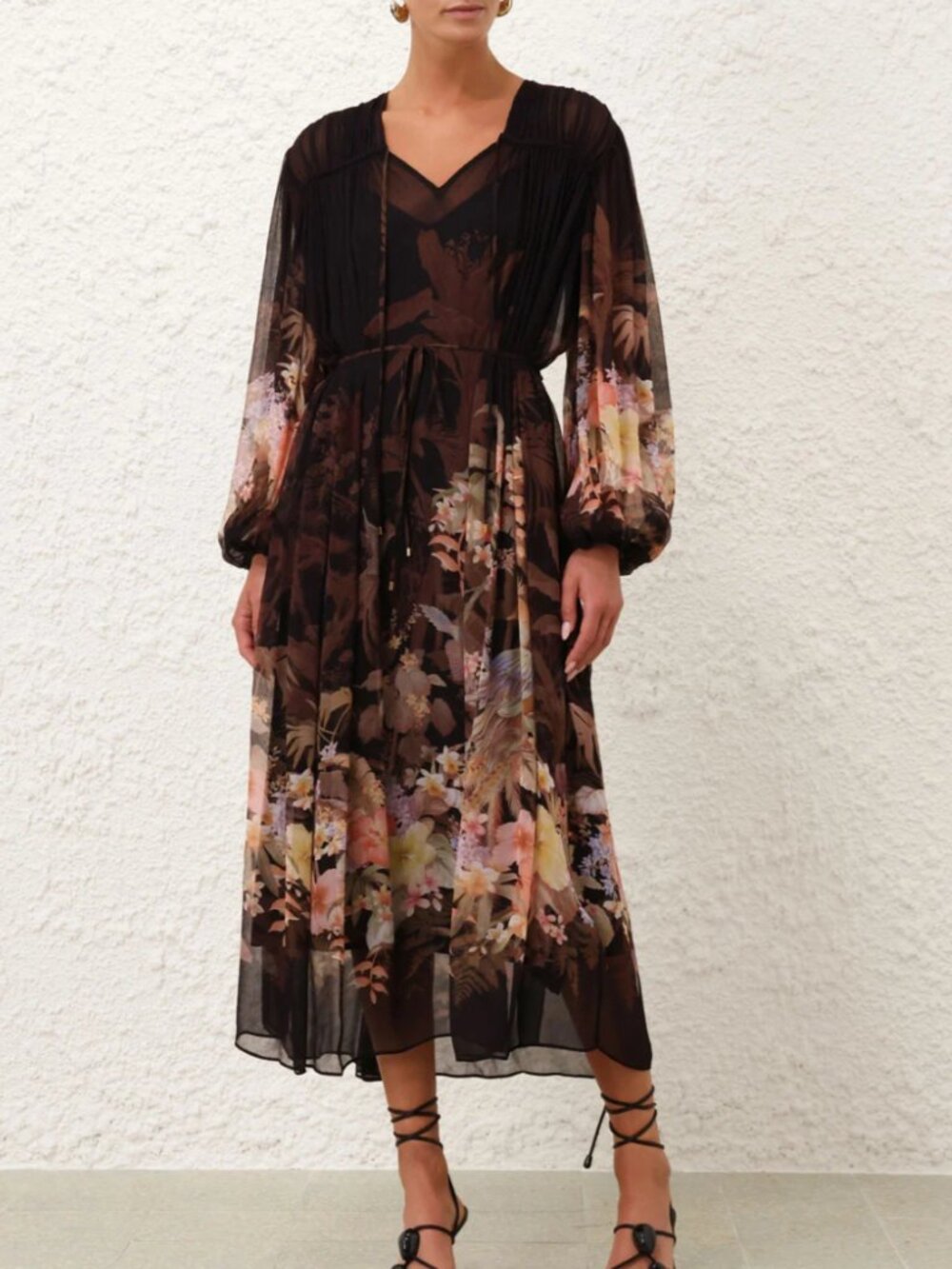 Zimmermann Illuminate Drawn Sheath Dress In Black Tropical -  US Size 12 - NWT